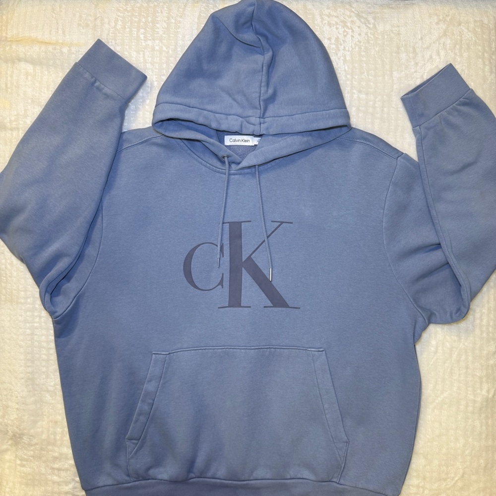 Calvin Klein Jeans Mens Blue Pullover Hoodie Sweatshirt Loungewear Size‎ Large